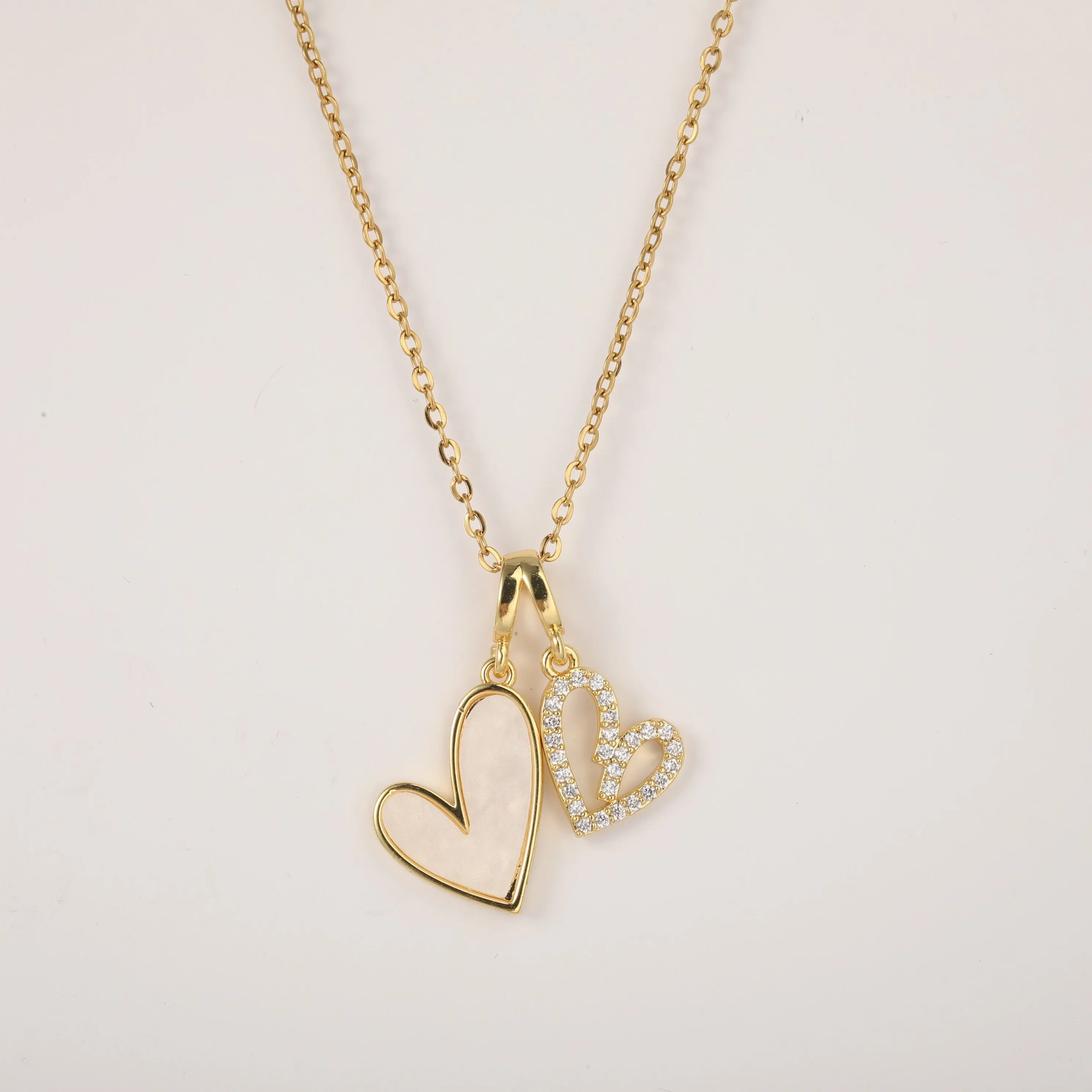 Mother of Pearl & Pave Hearts Necklace