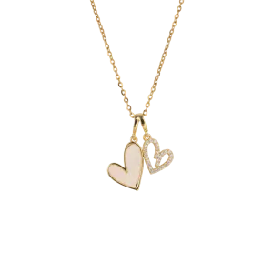 Mother of Pearl & Pave Hearts Necklace