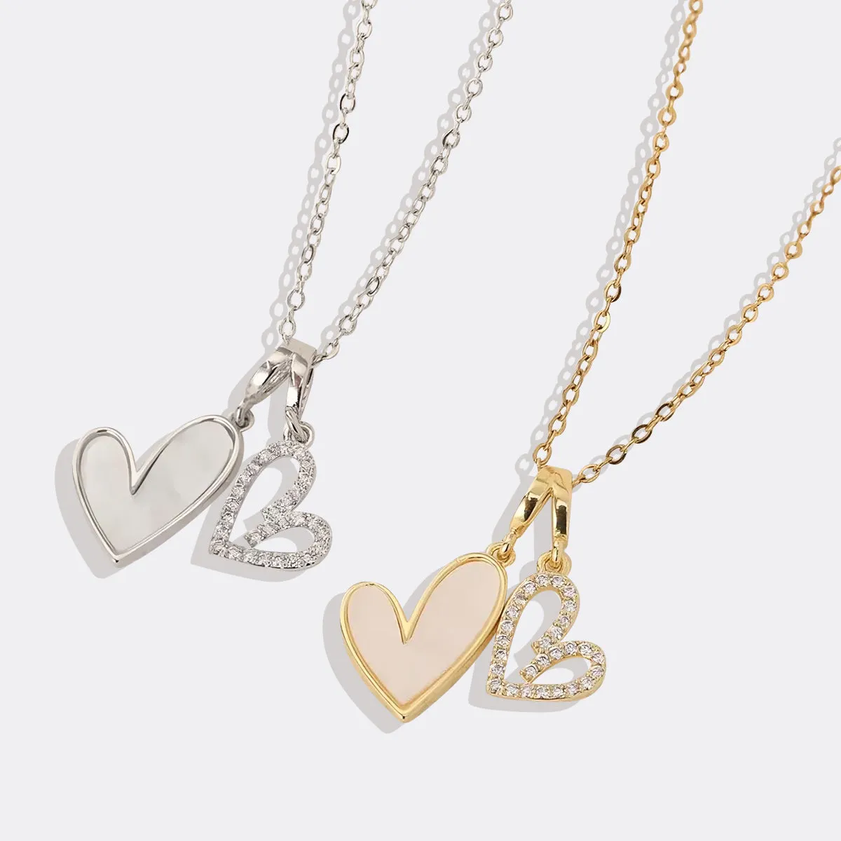 Mother of Pearl & Pave Hearts Necklace