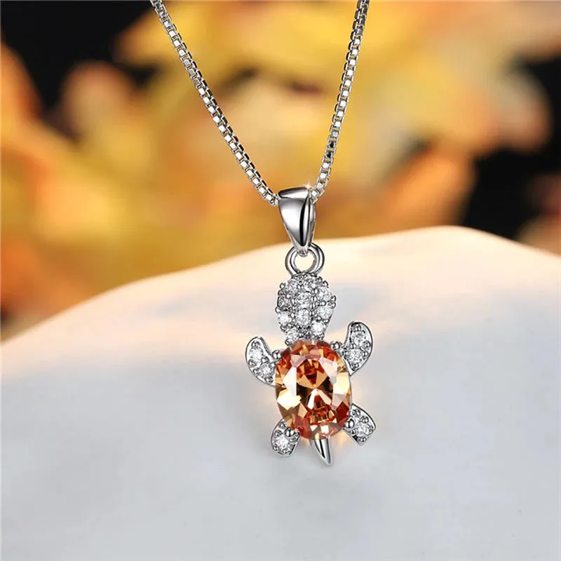 Multi-color Gradient Zircon Sea Turtles Pendant Necklaces