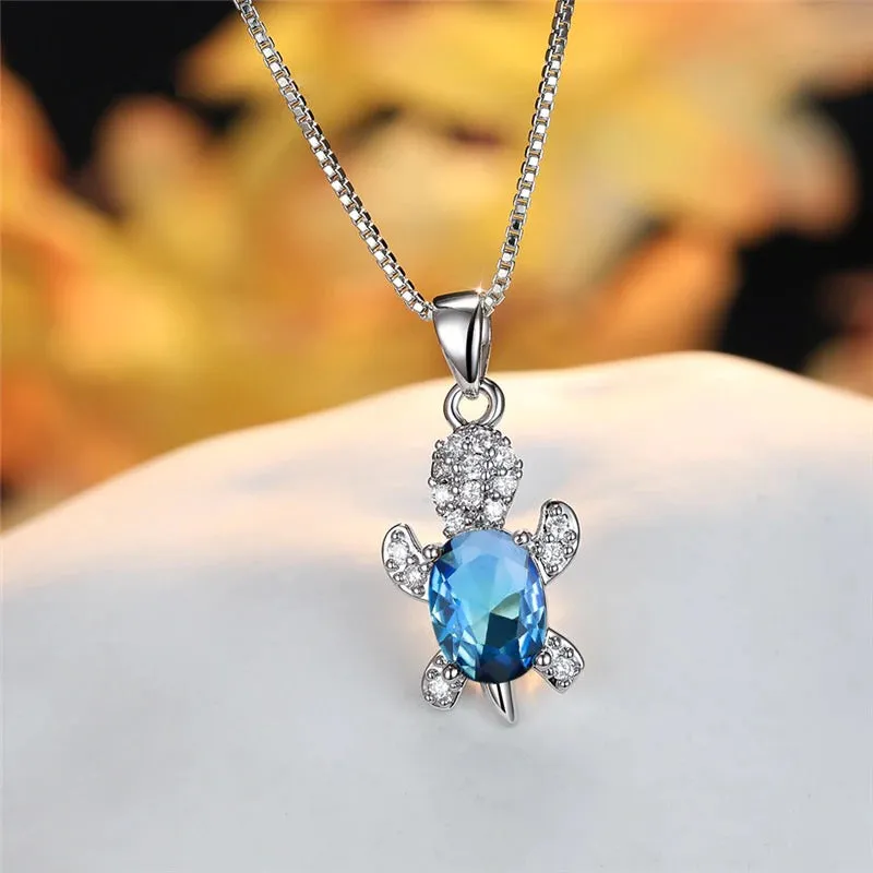 Multi-color Gradient Zircon Sea Turtles Pendant Necklaces