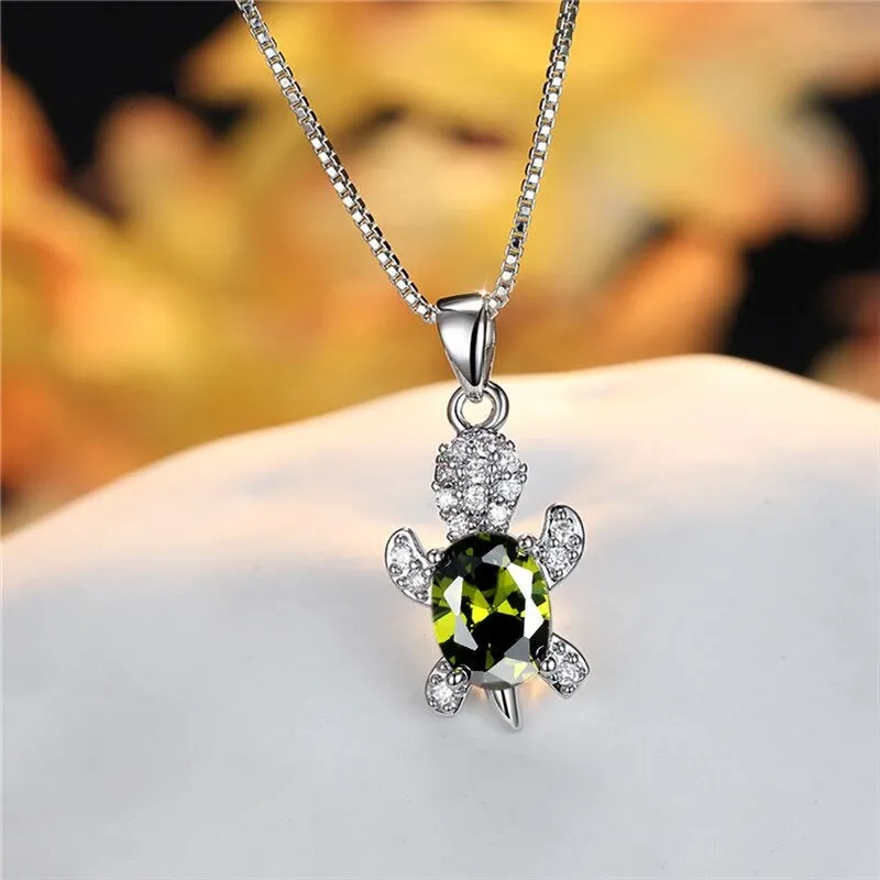 Multi-color Gradient Zircon Sea Turtles Pendant Necklaces