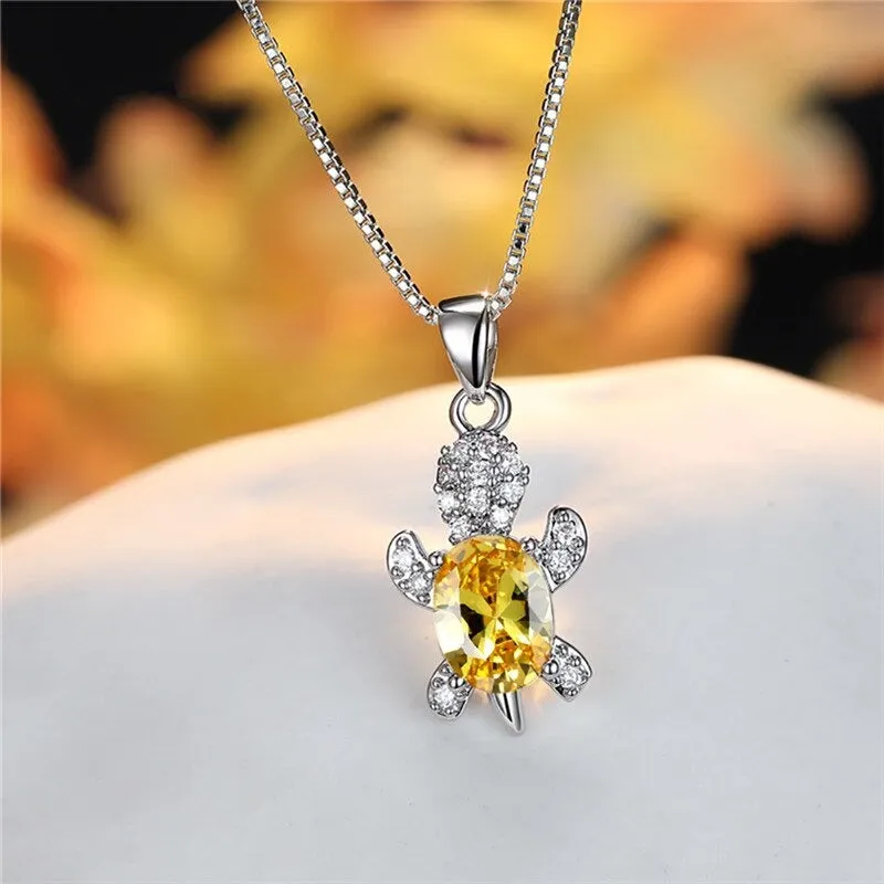 Multi-color Gradient Zircon Sea Turtles Pendant Necklaces