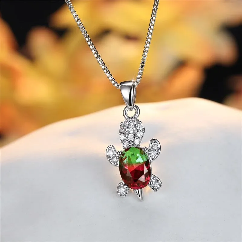 Multi-color Gradient Zircon Sea Turtles Pendant Necklaces