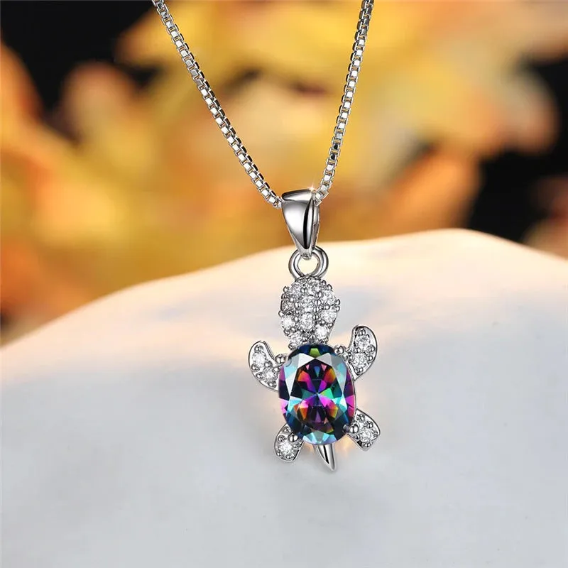 Multi-color Gradient Zircon Sea Turtles Pendant Necklaces