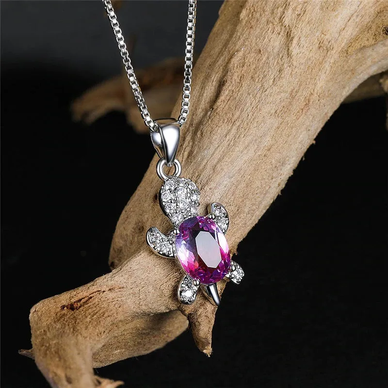 Multi-color Gradient Zircon Sea Turtles Pendant Necklaces