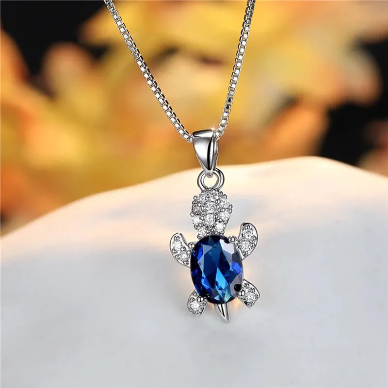 Multi-color Gradient Zircon Sea Turtles Pendant Necklaces