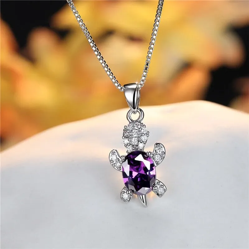 Multi-color Gradient Zircon Sea Turtles Pendant Necklaces