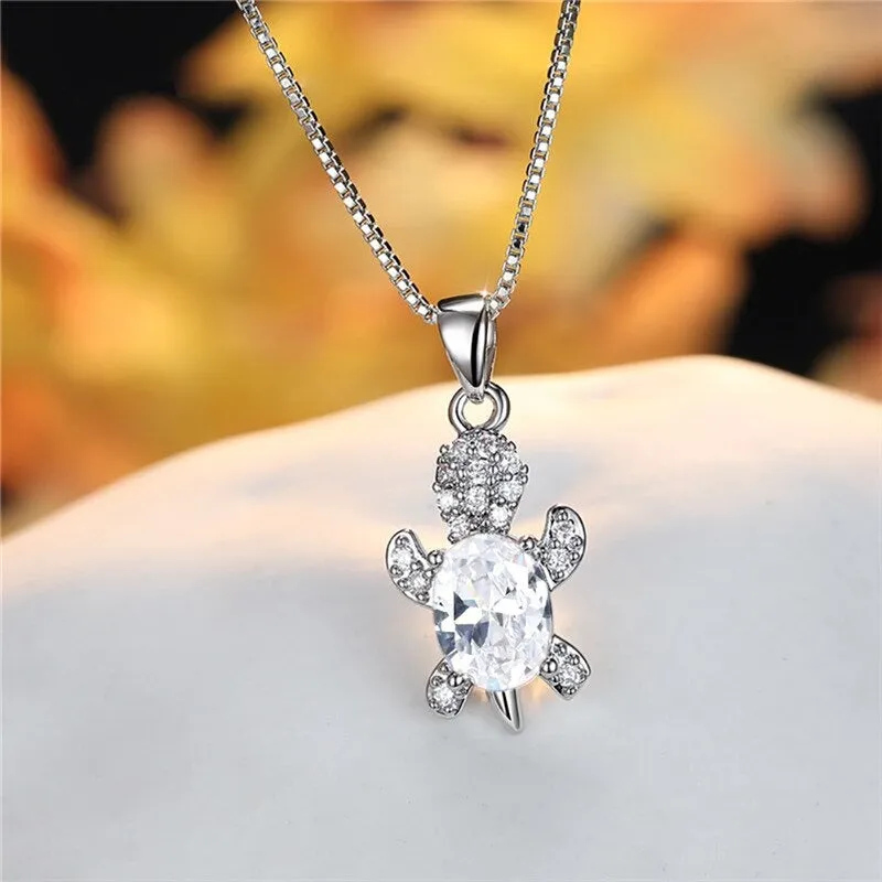 Multi-color Gradient Zircon Sea Turtles Pendant Necklaces