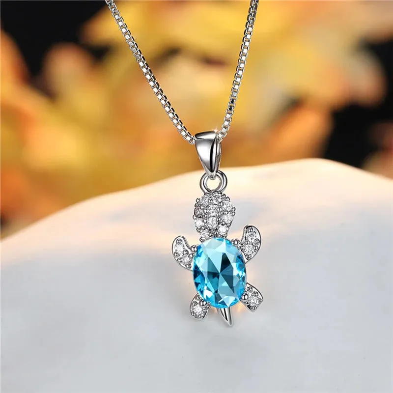 Multi-color Gradient Zircon Sea Turtles Pendant Necklaces