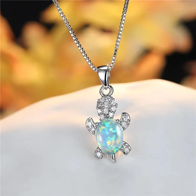 Multi-color Gradient Zircon Sea Turtles Pendant Necklaces