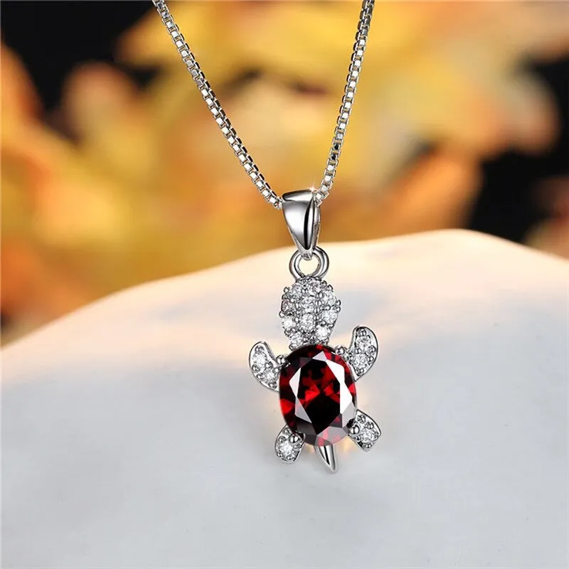 Multi-color Gradient Zircon Sea Turtles Pendant Necklaces