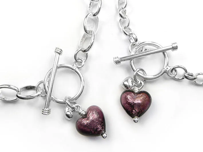 Murano Glass Heart Bracelet - Burgundy