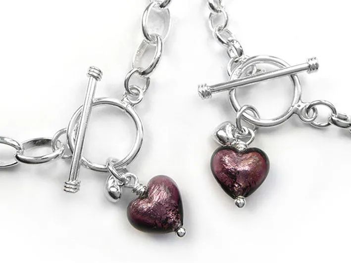 Murano Glass Heart Bracelet - Burgundy