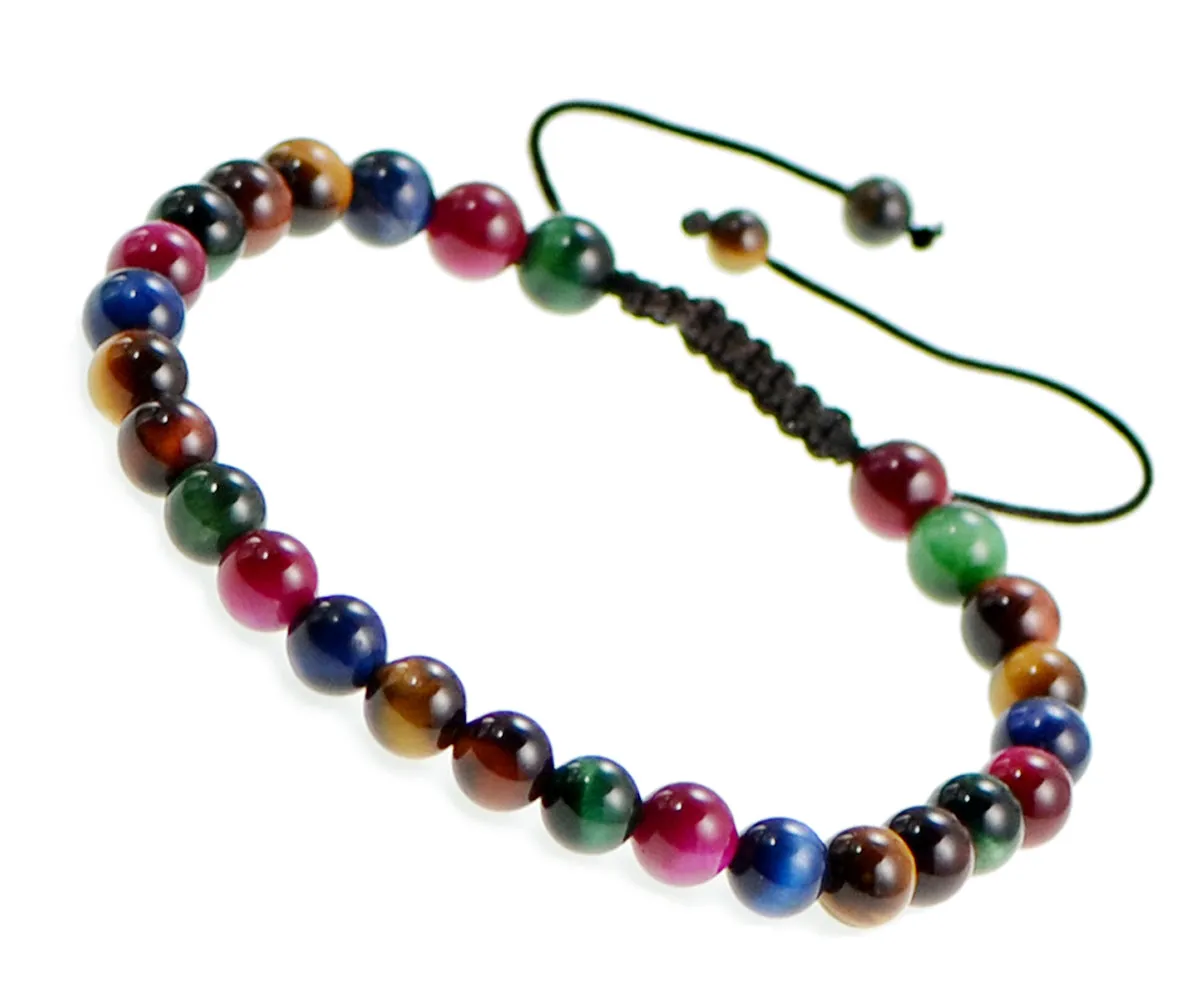 Natural 6mm Gemstone Bracelets Healing Power Crystal Macrame Adjustable 7-9 Inch