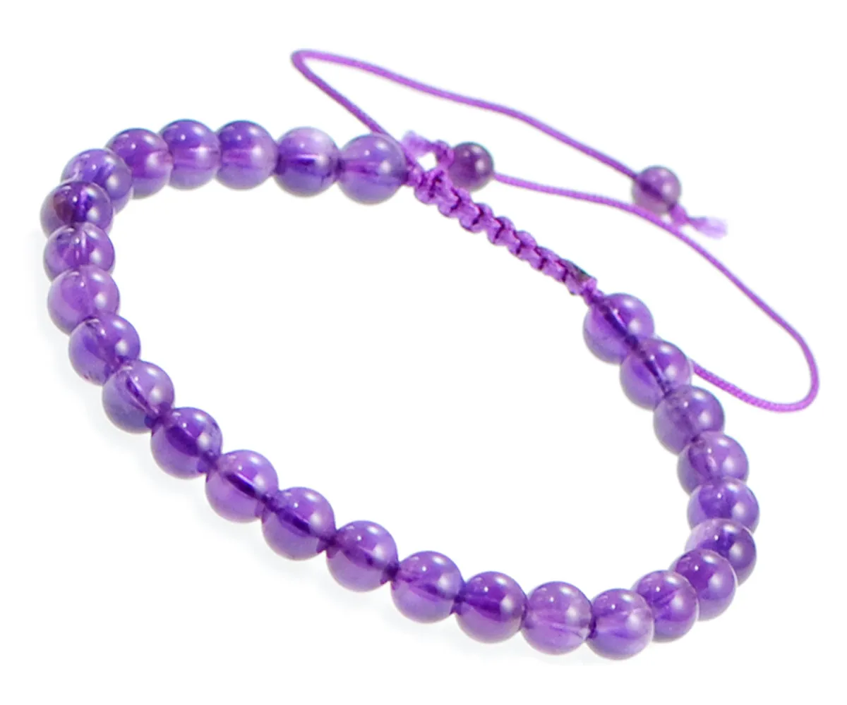 Natural 6mm Gemstone Bracelets Healing Power Crystal Macrame Adjustable 7-9 Inch