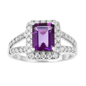 Natural Amethyst Octagon Halo Ring