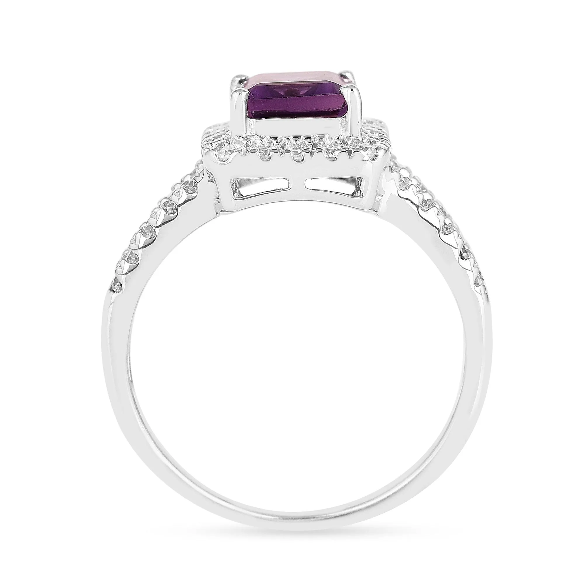 Natural Amethyst Octagon Halo Ring