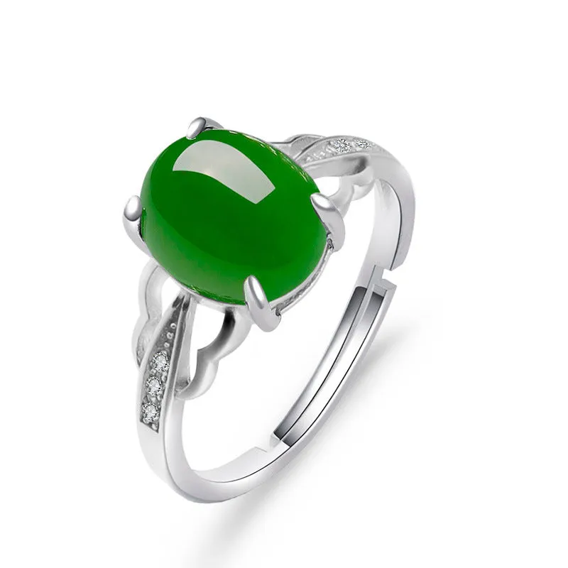 Natural Jade Ring Nephrite Silver Zircon Adjustable Ring ZNRG118