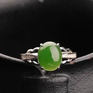 Natural Jade Ring Nephrite Silver Zircon Adjustable Ring ZNRG118