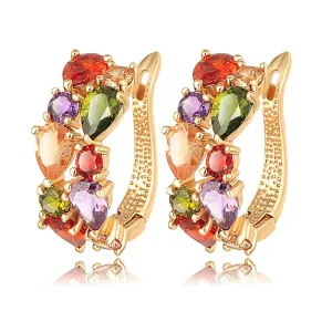 New Flower Earrings18K Rose Gold /Gold Plt Inlay Multicolor Cubic Zircon Stud Earrings For Women