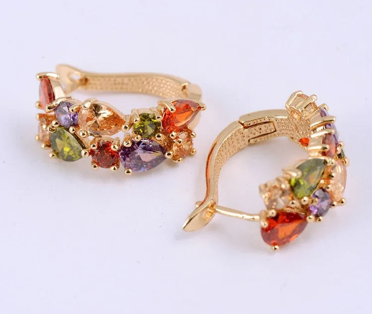 New Flower Earrings18K Rose Gold /Gold Plt Inlay Multicolor Cubic Zircon Stud Earrings For Women