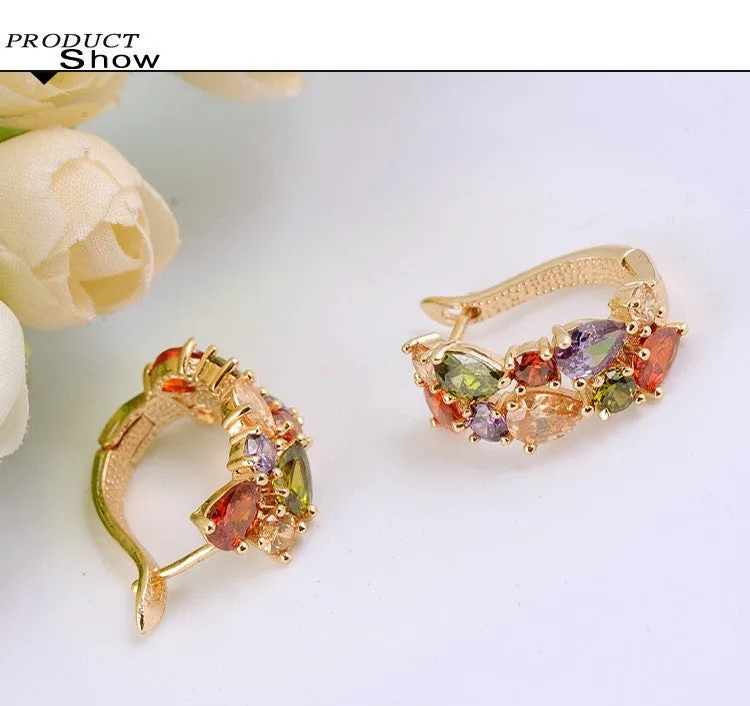 New Flower Earrings18K Rose Gold /Gold Plt Inlay Multicolor Cubic Zircon Stud Earrings For Women