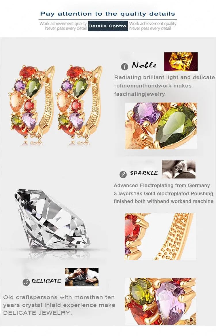 New Flower Earrings18K Rose Gold /Gold Plt Inlay Multicolor Cubic Zircon Stud Earrings For Women