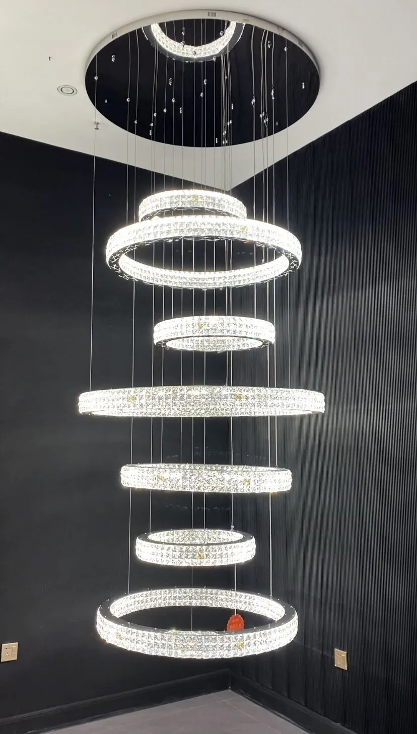 New Modern Light Luxury Oversized Multi-tiered Rings Crystal Chandelier for Staircase/Duplex/High-ceiling Space