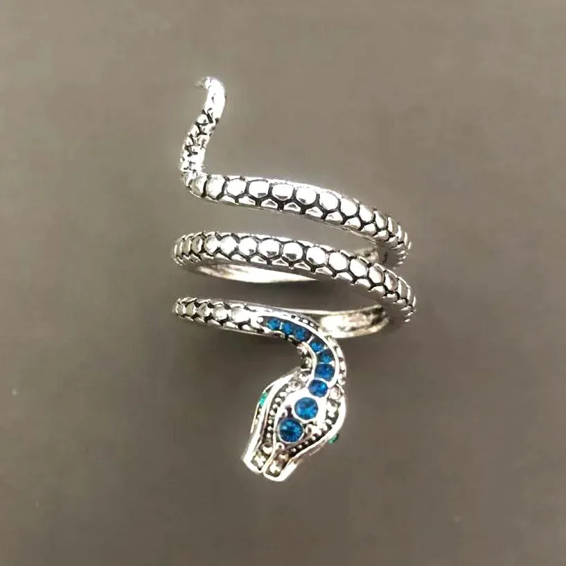 New Punk Coiled Snake Rings for Women Multicolor Zircon Stone Dance Party Finger Ring Special Girl Gifts Personality Jewelry