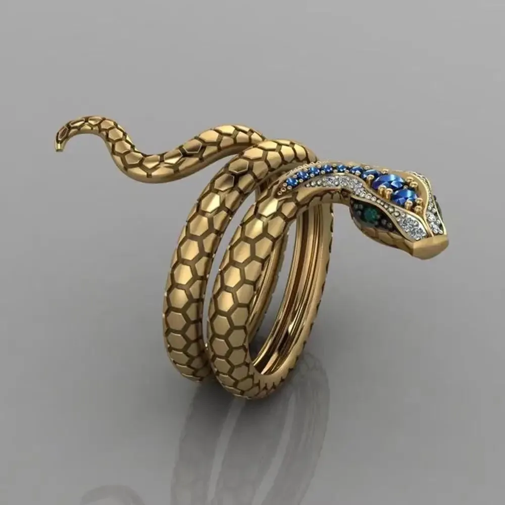 New Punk Coiled Snake Rings for Women Multicolor Zircon Stone Dance Party Finger Ring Special Girl Gifts Personality Jewelry