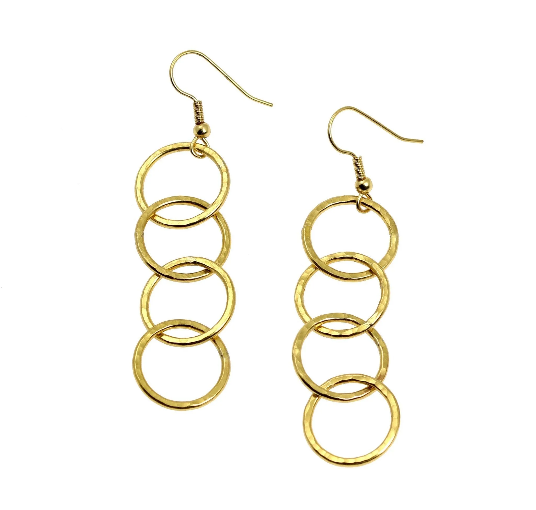 Nu Gold Brass Hammered Four Link Drop Earrings