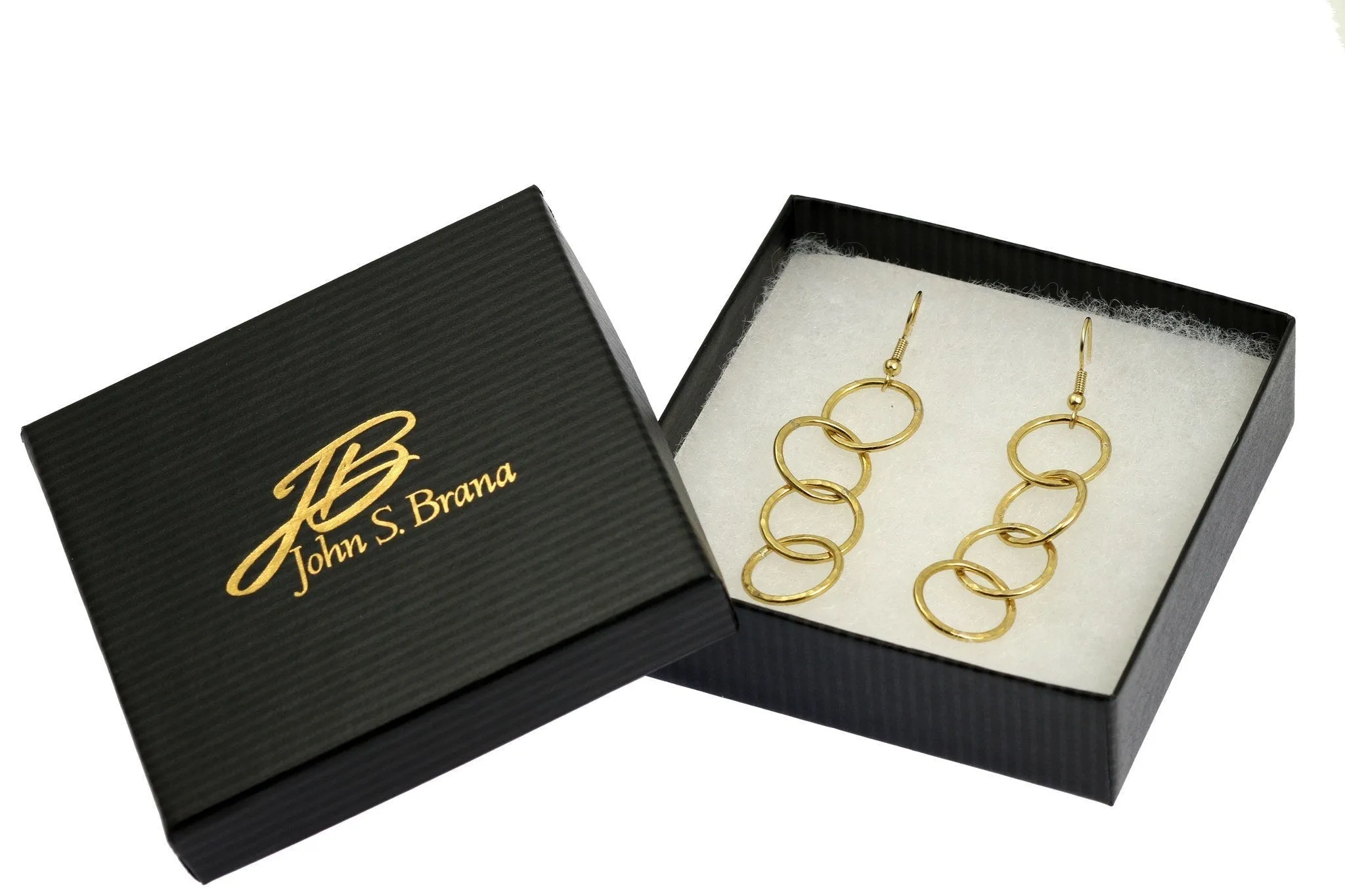 Nu Gold Brass Hammered Four Link Drop Earrings