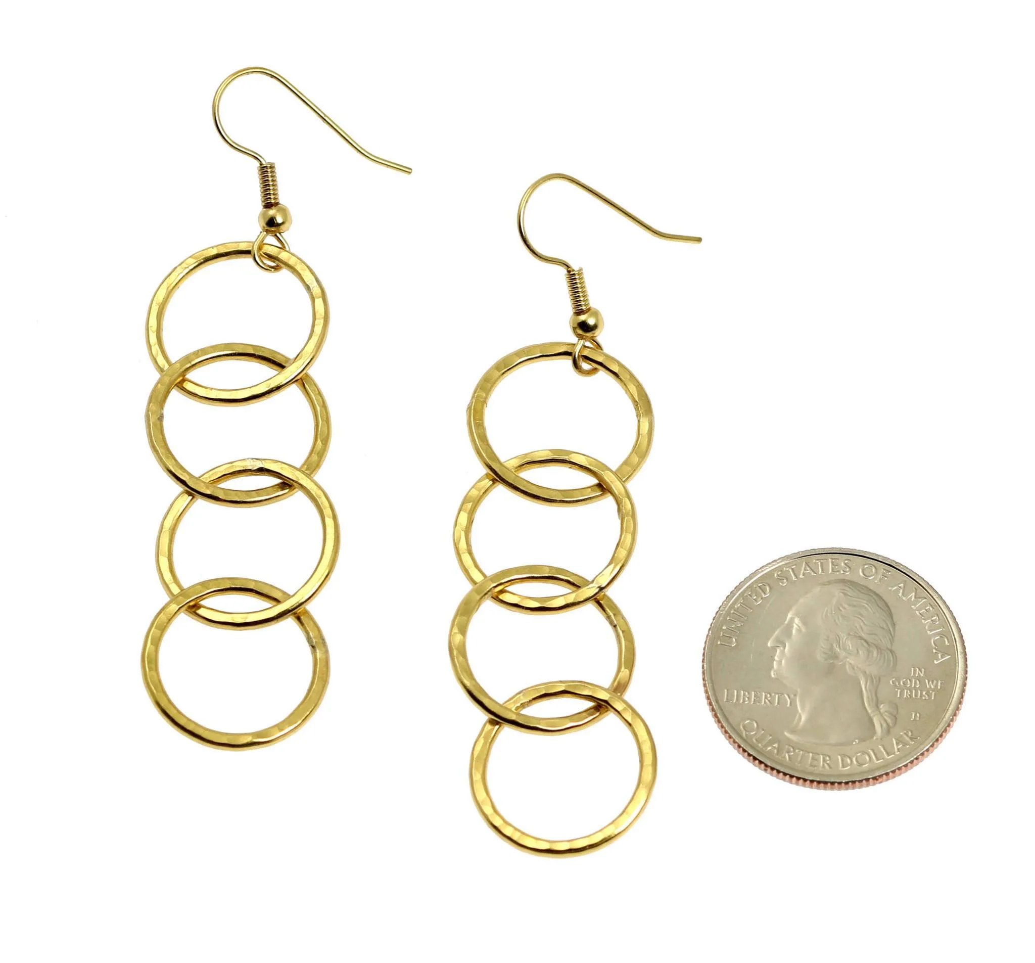 Nu Gold Brass Hammered Four Link Drop Earrings