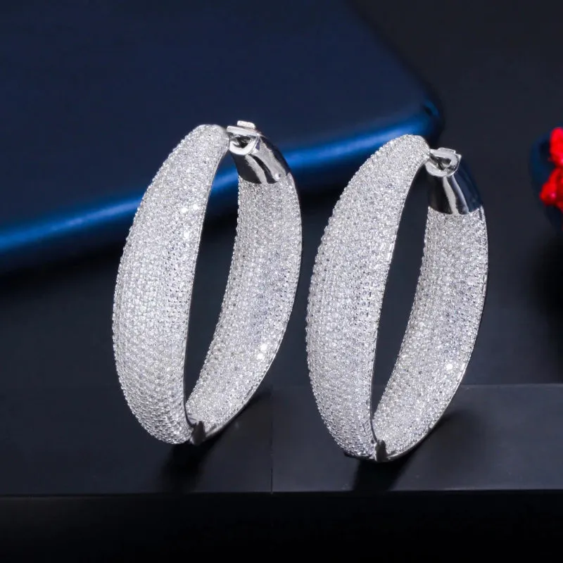 Oversized Brilliant Zircon Studded Party Hoop Earrings