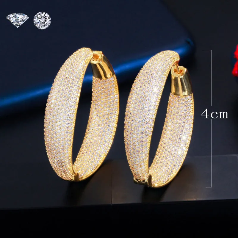 Oversized Brilliant Zircon Studded Party Hoop Earrings