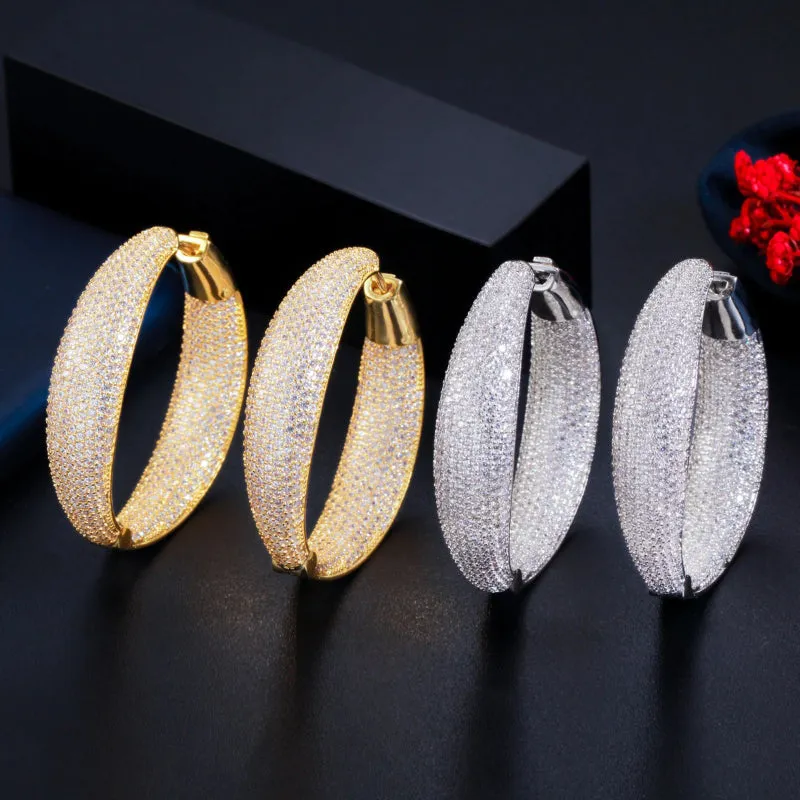 Oversized Brilliant Zircon Studded Party Hoop Earrings