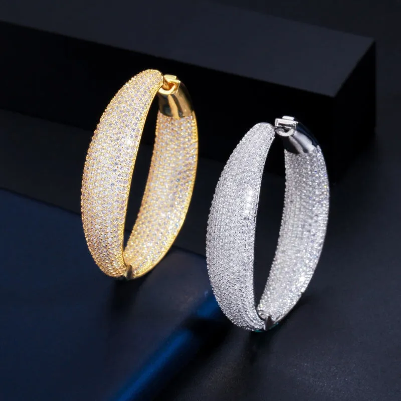 Oversized Brilliant Zircon Studded Party Hoop Earrings