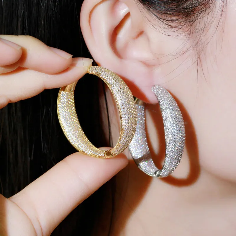 Oversized Brilliant Zircon Studded Party Hoop Earrings