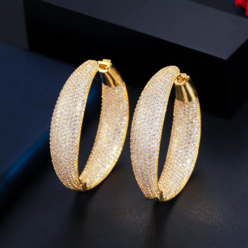 Oversized Brilliant Zircon Studded Party Hoop Earrings