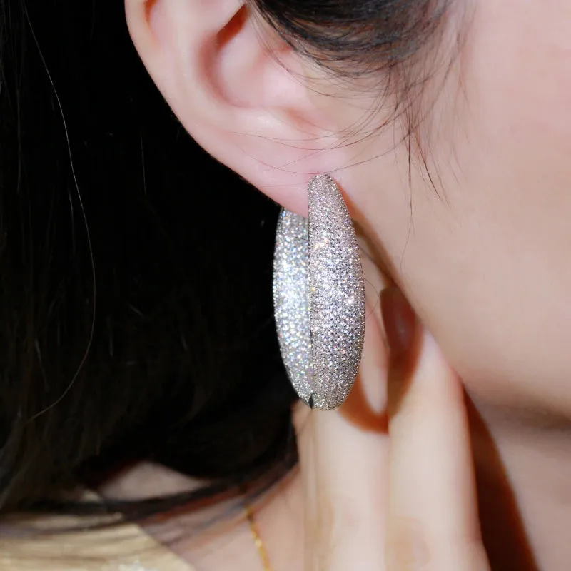 Oversized Brilliant Zircon Studded Party Hoop Earrings