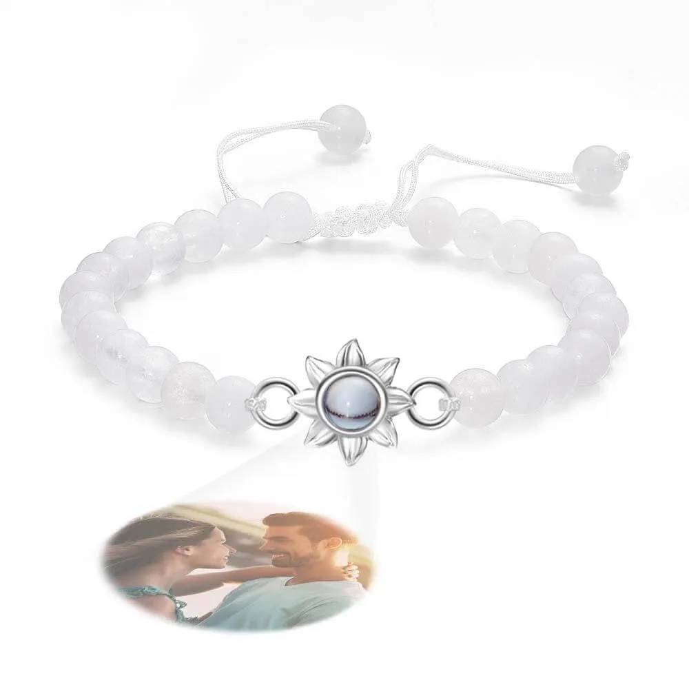 Personalized Adjustable Photo Projection Beaded Bracelet with Sunflower