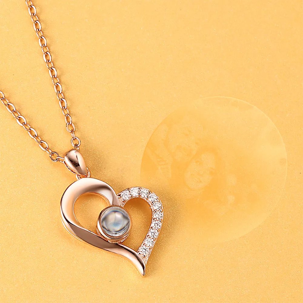 Personalized Sterling Silver Heart Pendant Photo Projection Necklace