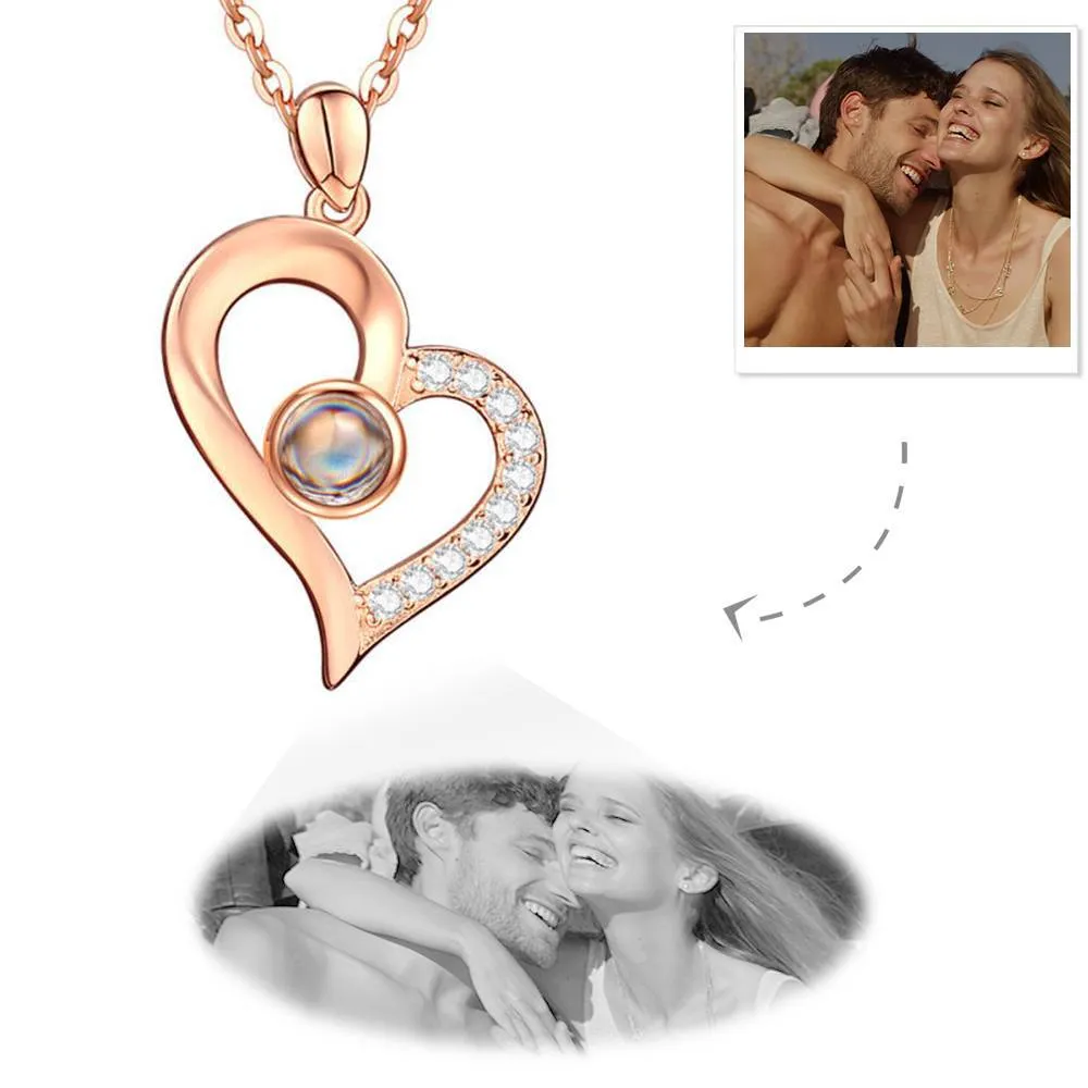 Personalized Sterling Silver Heart Pendant Photo Projection Necklace