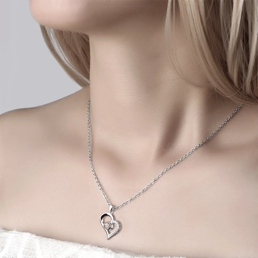 Personalized Sterling Silver Heart Pendant Photo Projection Necklace