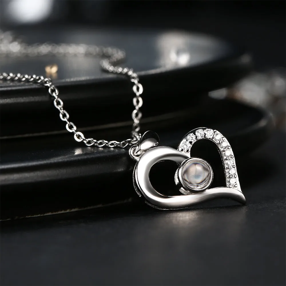 Personalized Sterling Silver Heart Pendant Photo Projection Necklace