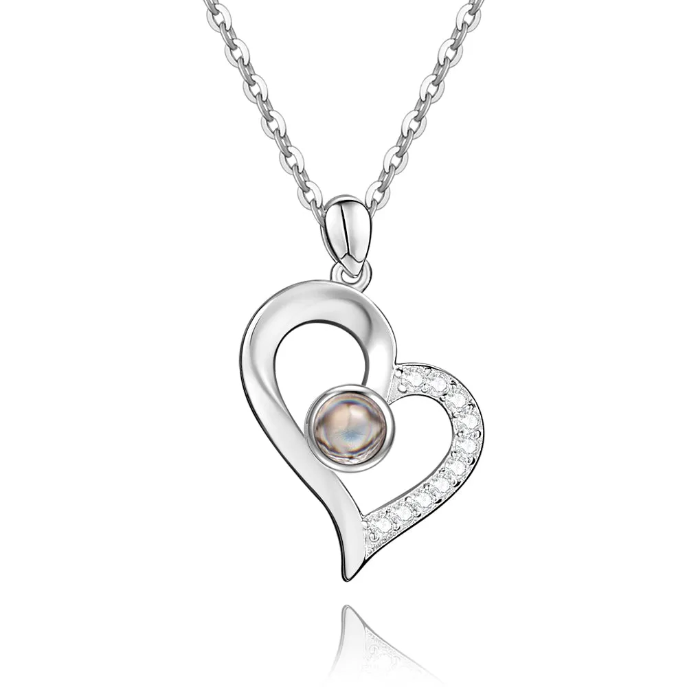 Personalized Sterling Silver Heart Pendant Photo Projection Necklace