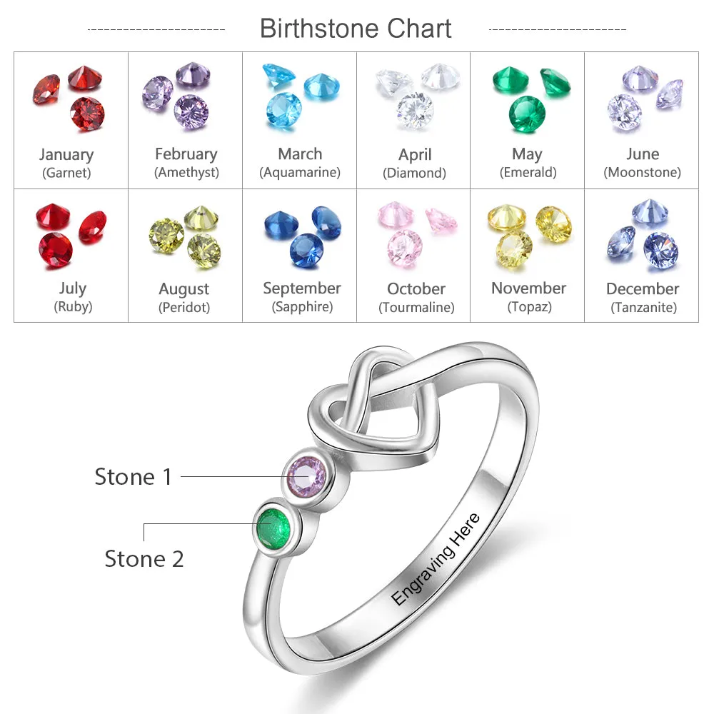 Personalzied Birthstone Ring With Heart