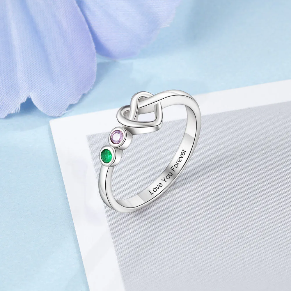 Personalzied Birthstone Ring With Heart