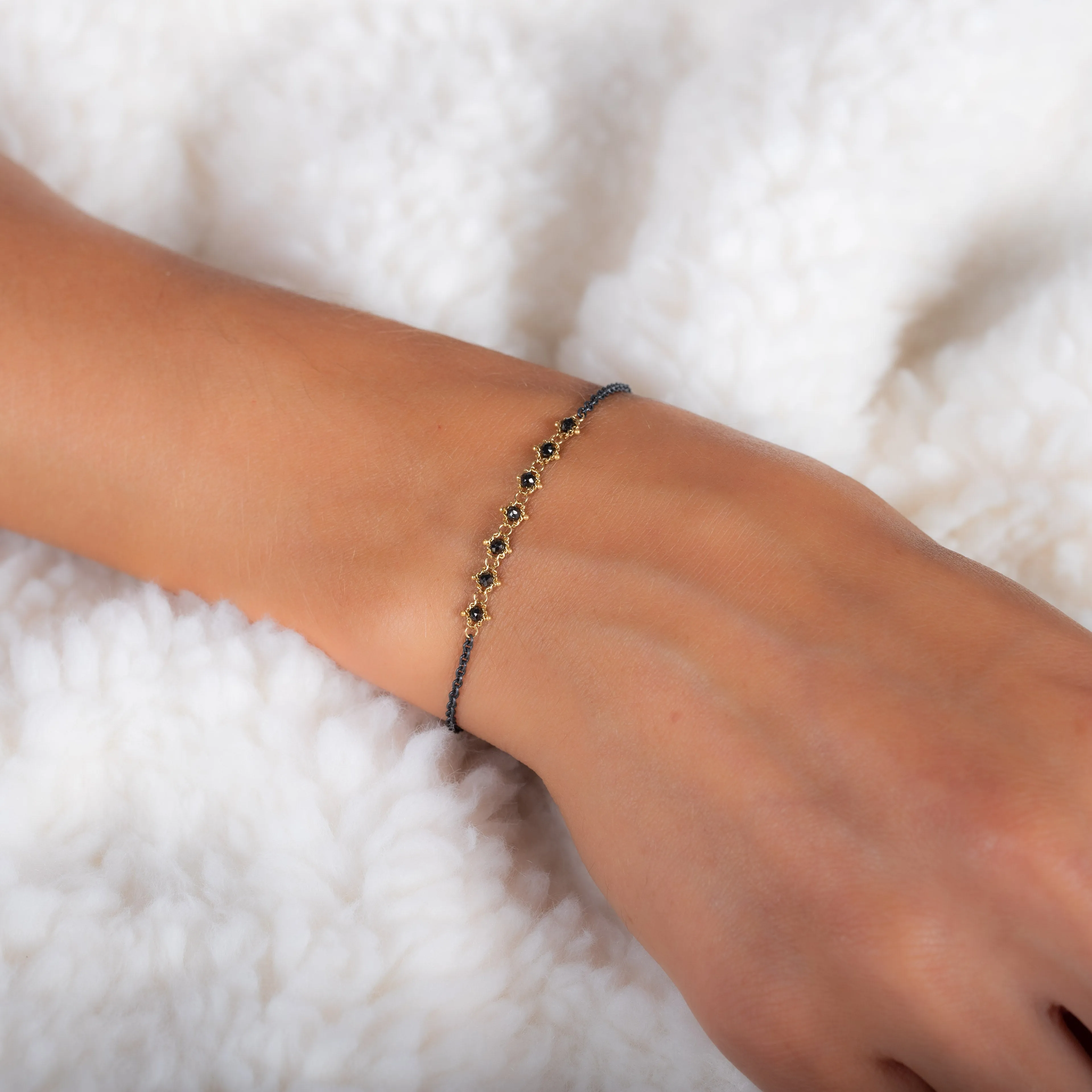 Petite Contrast Textile Bracelet in Black Diamond